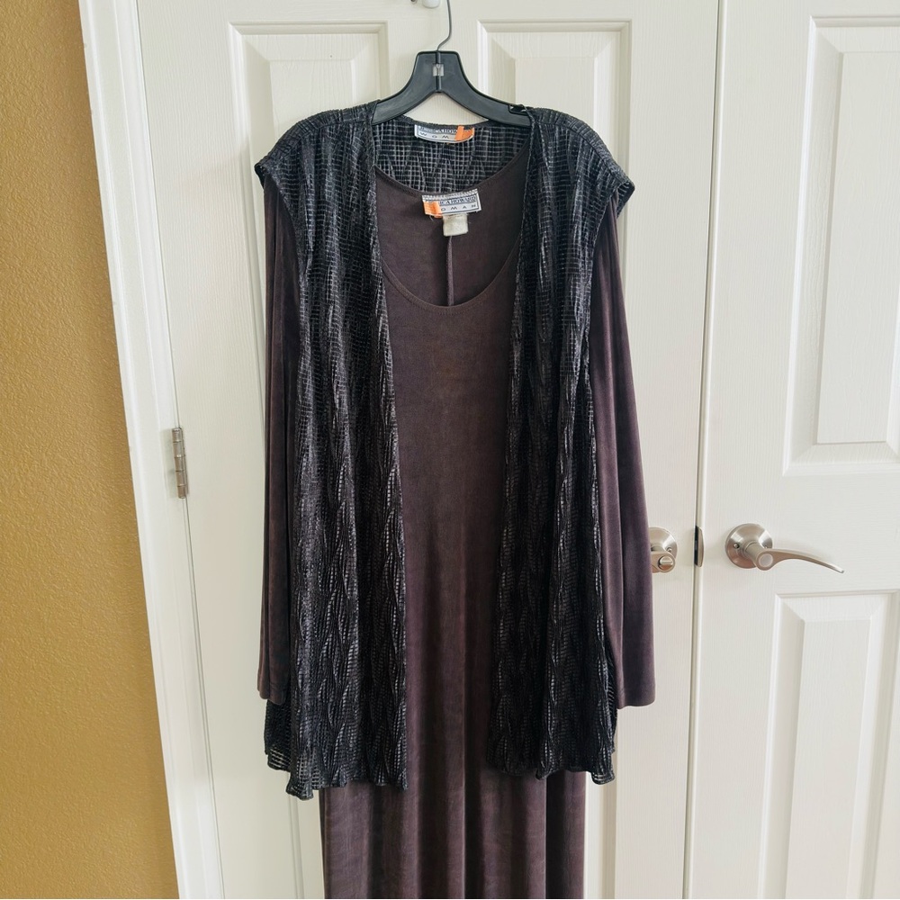 Jessica Howard Woman Maxi Dress and Vest Set Long Sleeve Grey Size 3X